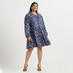 Blue Daisy Print Plus Size Tiered Dress