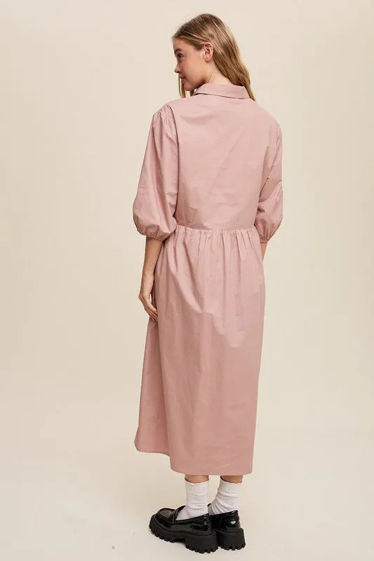 Button Front Puff Sleeve Baby doll Maxi Dress *Online Only*