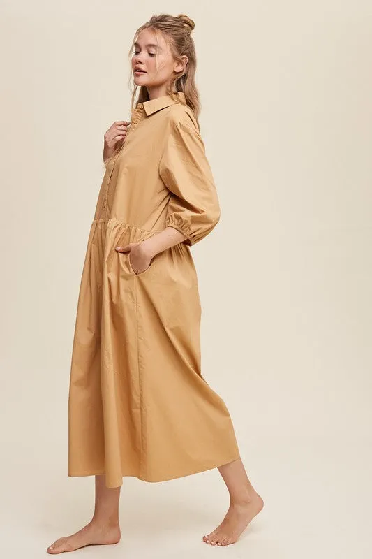 Button Front Puff Sleeve Baby doll Maxi Dress *Online Only*