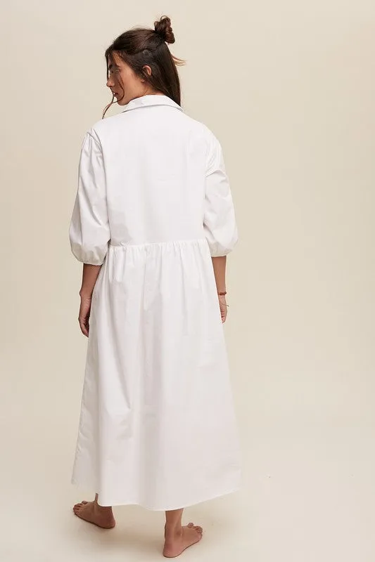 Button Front Puff Sleeve Baby doll Maxi Dress *Online Only*
