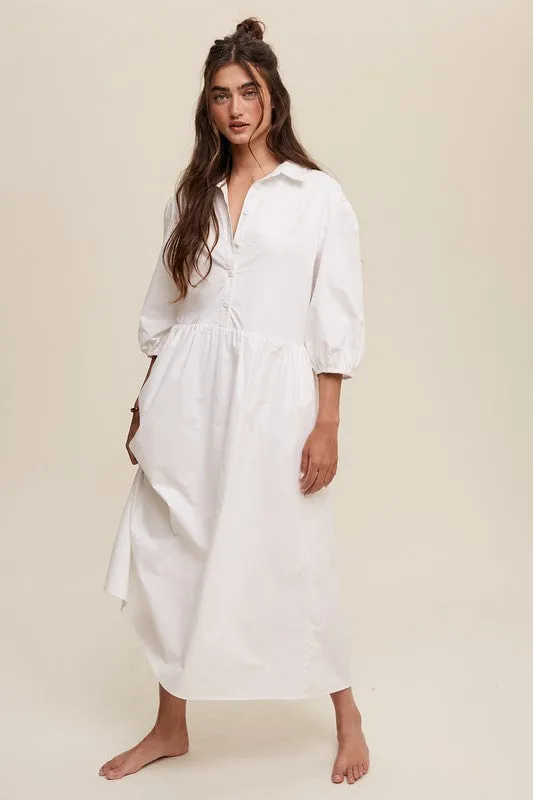 Button Front Puff Sleeve Baby doll Maxi Dress *Online Only*