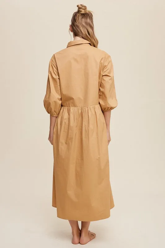 Button Front Puff Sleeve Baby doll Maxi Dress *Online Only*
