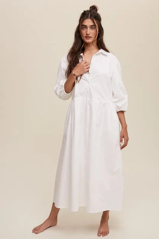 Button Front Puff Sleeve Baby doll Maxi Dress *Online Only*
