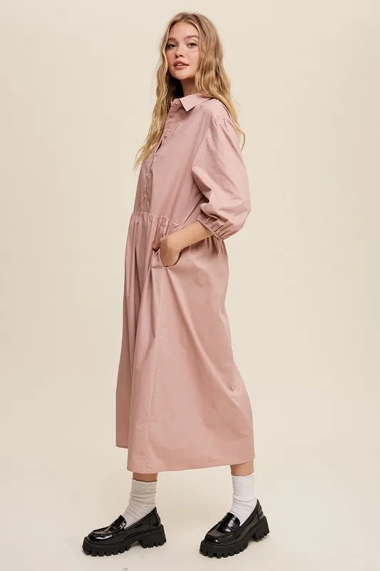 Button Front Puff Sleeve Baby doll Maxi Dress *Online Only*