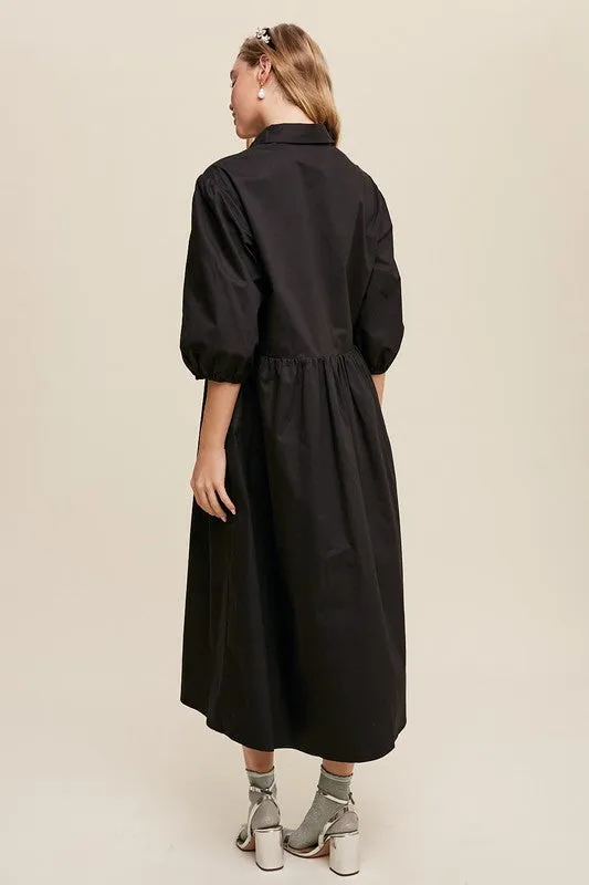 Button Front Puff Sleeve Baby doll Maxi Dress *Online Only*