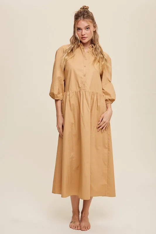Button Front Puff Sleeve Baby doll Maxi Dress *Online Only*