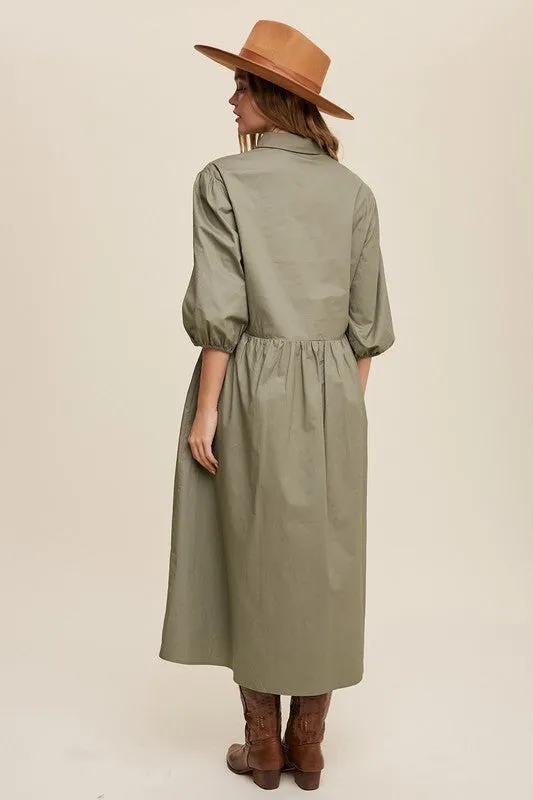 Button Front Puff Sleeve Baby doll Maxi Dress *Online Only*
