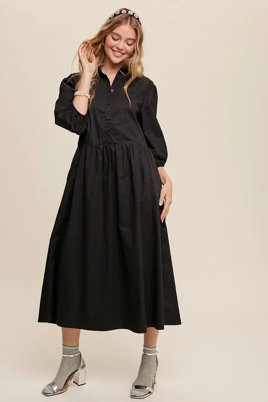 Button Front Puff Sleeve Baby doll Maxi Dress *Online Only*