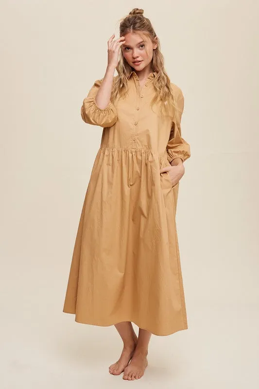 Button Front Puff Sleeve Baby doll Maxi Dress *Online Only*