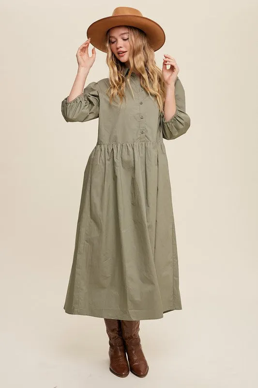 Button Front Puff Sleeve Baby doll Maxi Dress *Online Only*