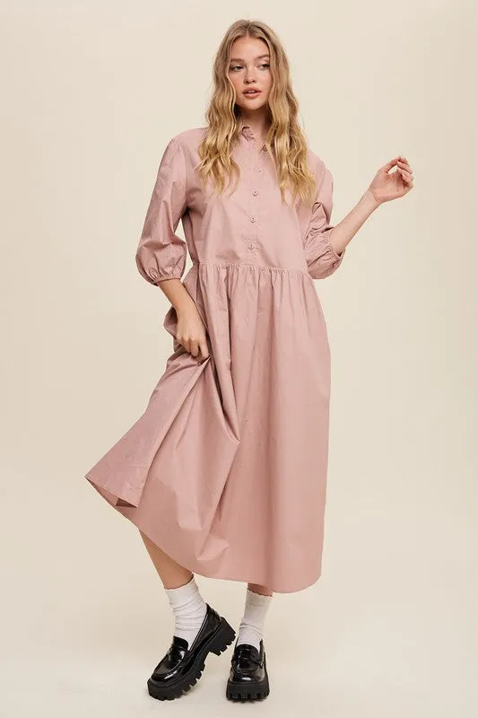 Button Front Puff Sleeve Baby doll Maxi Dress *Online Only*