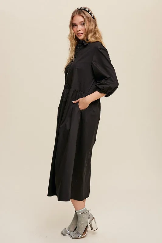 Button Front Puff Sleeve Baby doll Maxi Dress *Online Only*