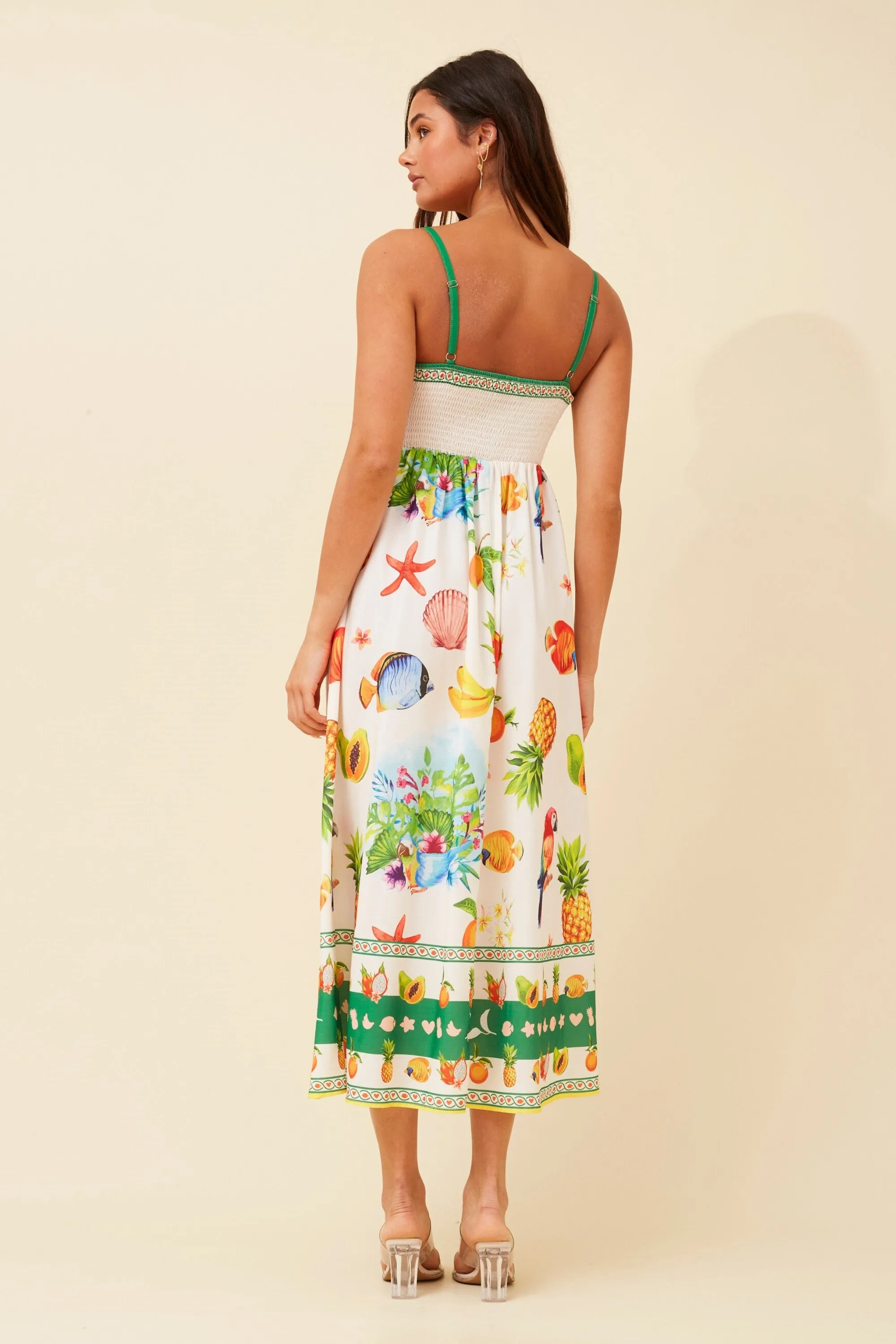 Caroline Morgan Strappy Fruit Print Midi Dress