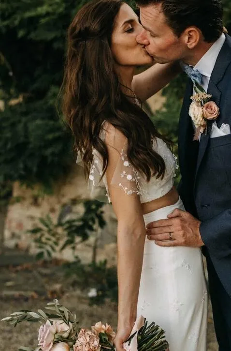 Casual Rustic Two Piece Mermaid Bridal Separates | Crop Top Wedding Skirt and Top