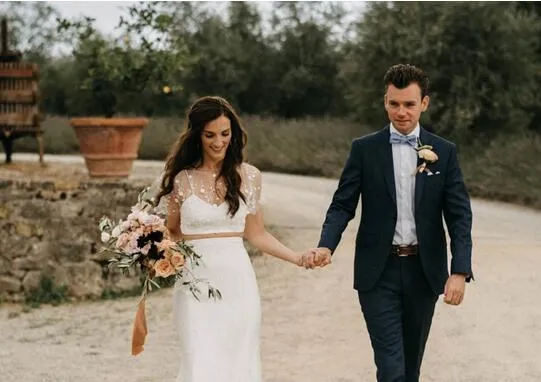 Casual Rustic Two Piece Mermaid Bridal Separates | Crop Top Wedding Skirt and Top