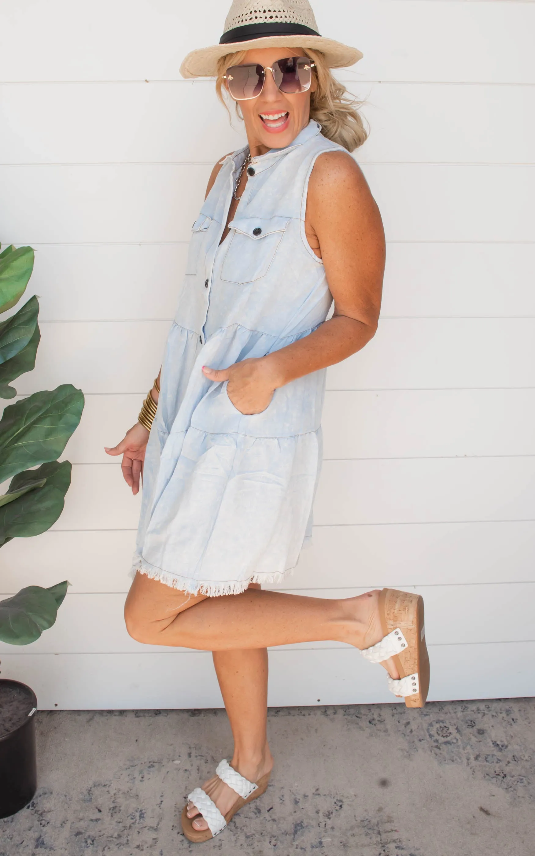Chambray Frayed Denim Dress | Umgee | FINAL SALE