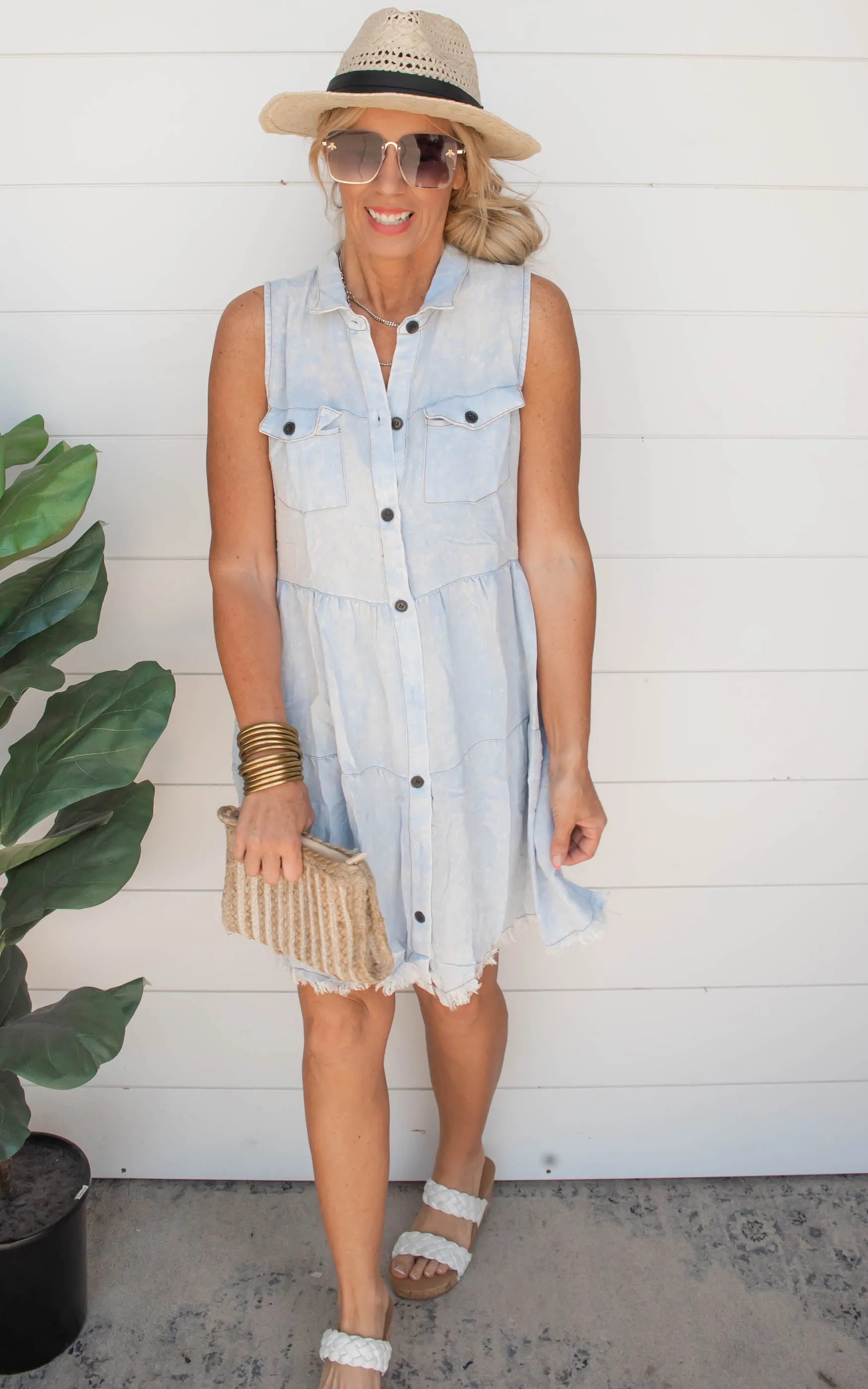 Chambray Frayed Denim Dress | Umgee | FINAL SALE