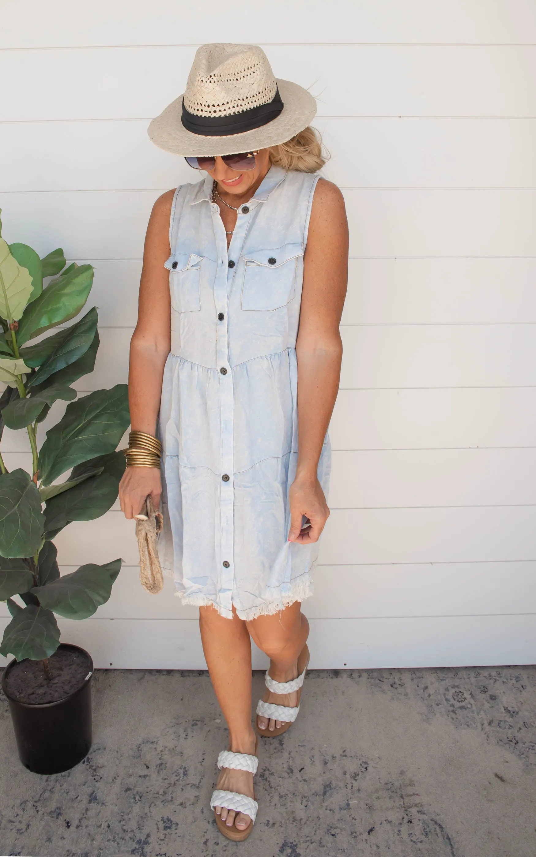 Chambray Frayed Denim Dress | Umgee | FINAL SALE