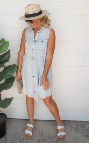 Chambray Frayed Denim Dress | Umgee | FINAL SALE