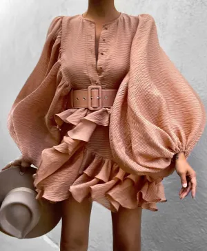 Chiffon Texture Balloon Sleeves Mini Dress