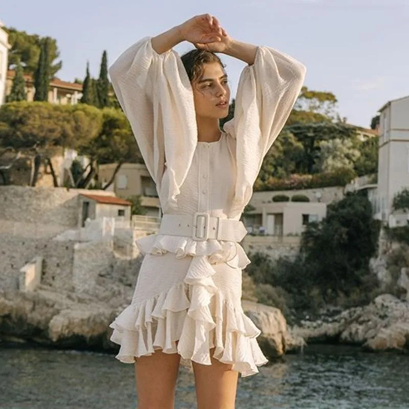 Chiffon Texture Balloon Sleeves Mini Dress