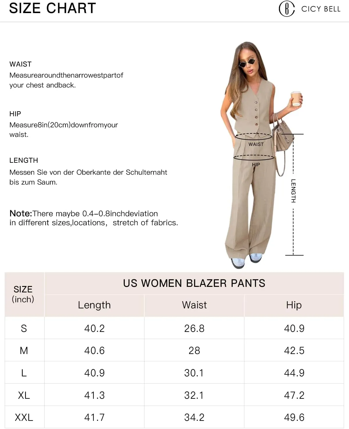 Cicy Bell Women's 2 Piece Outfits Crop Vest and Wide Leg Suit Pants Sets V Neck Blazer Suit