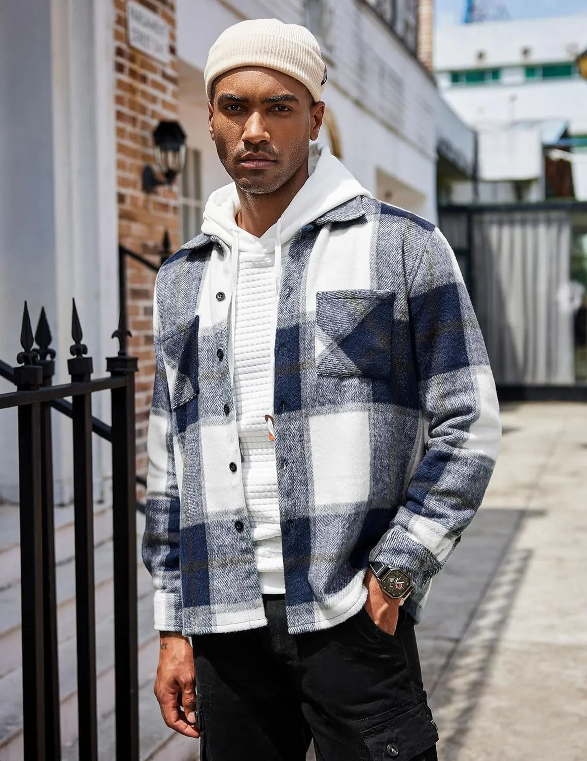 COOFANDY Men's Flannel Shirts Casual Button Down Plaid Shirt Jacket Long Sleeve Fleece Shacket with Pockets