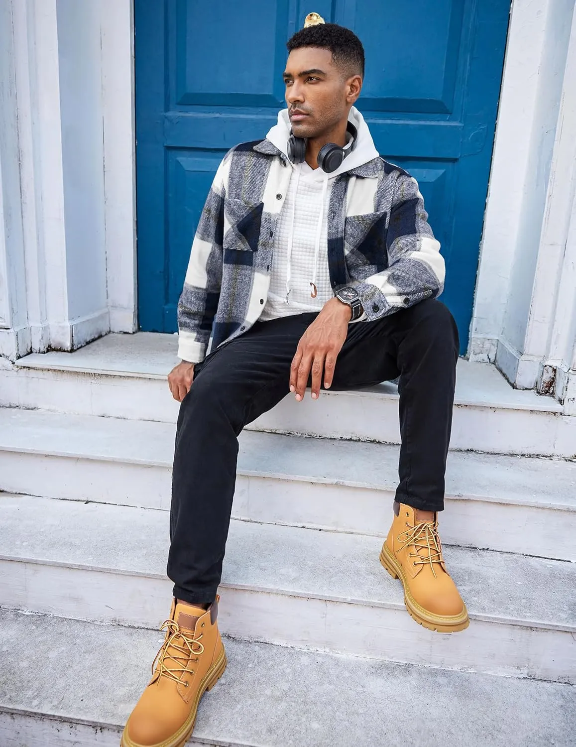 COOFANDY Men's Flannel Shirts Casual Button Down Plaid Shirt Jacket Long Sleeve Fleece Shacket with Pockets