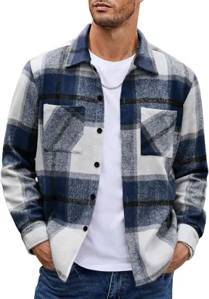 COOFANDY Men's Flannel Shirts Casual Button Down Plaid Shirt Jacket Long Sleeve Fleece Shacket with Pockets