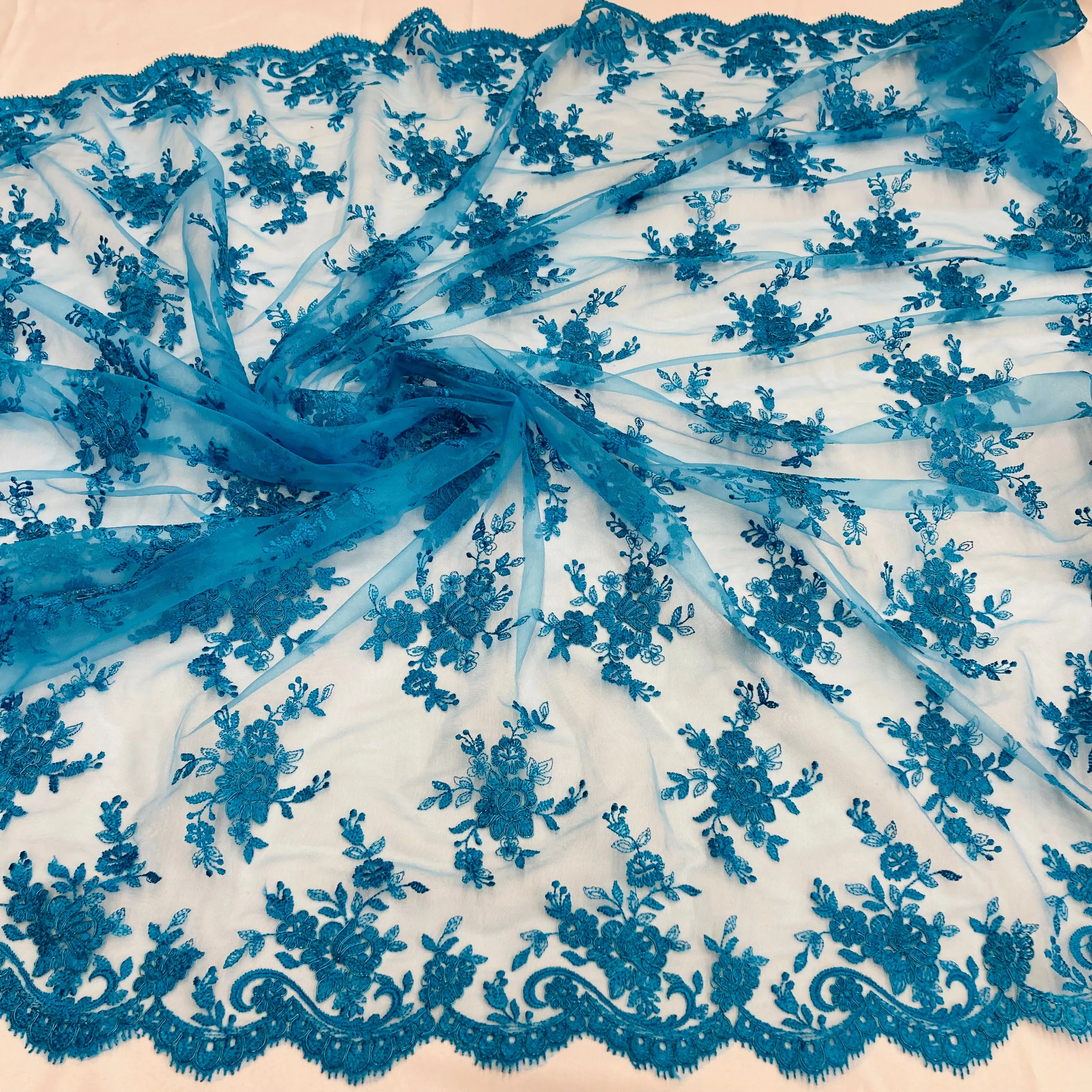 Corded Bridal Lace Fabric Embroidered on 100% Polyester Net Mesh | Lace USA - 96517W