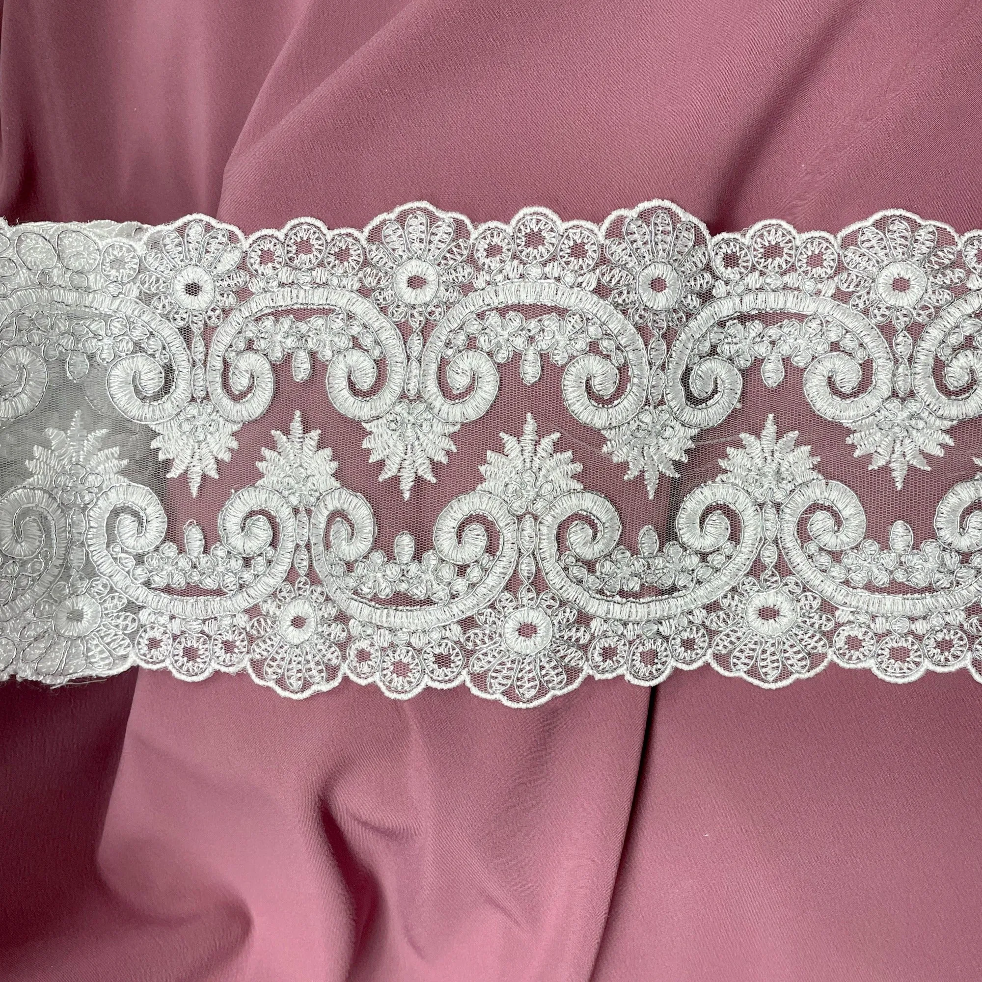 Corded Double Sided Lace Trimming Embroidered on 100% Polyester Net Mesh | Lace USA - 97120W/2