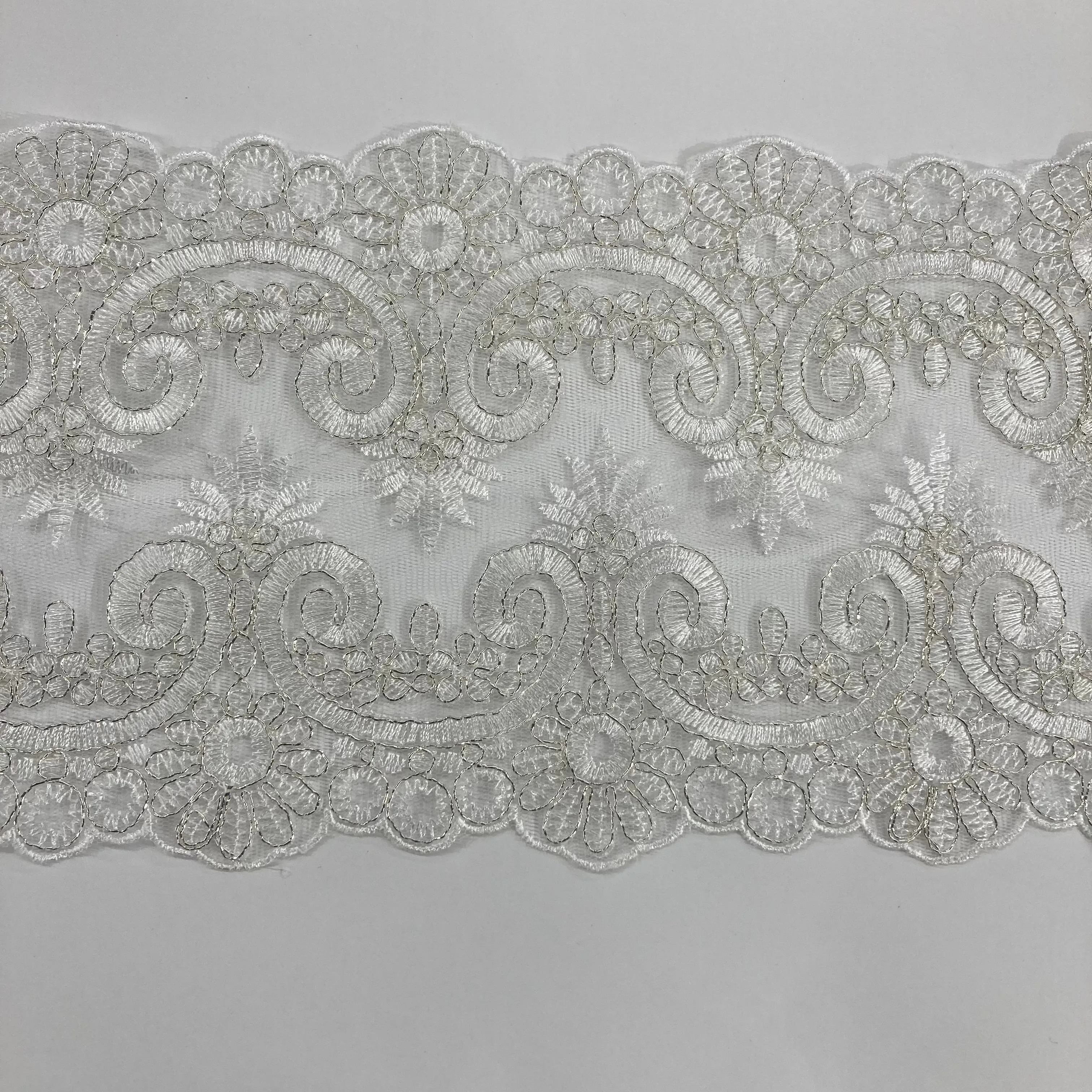 Corded Double Sided Lace Trimming Embroidered on 100% Polyester Net Mesh | Lace USA - 97120W/2