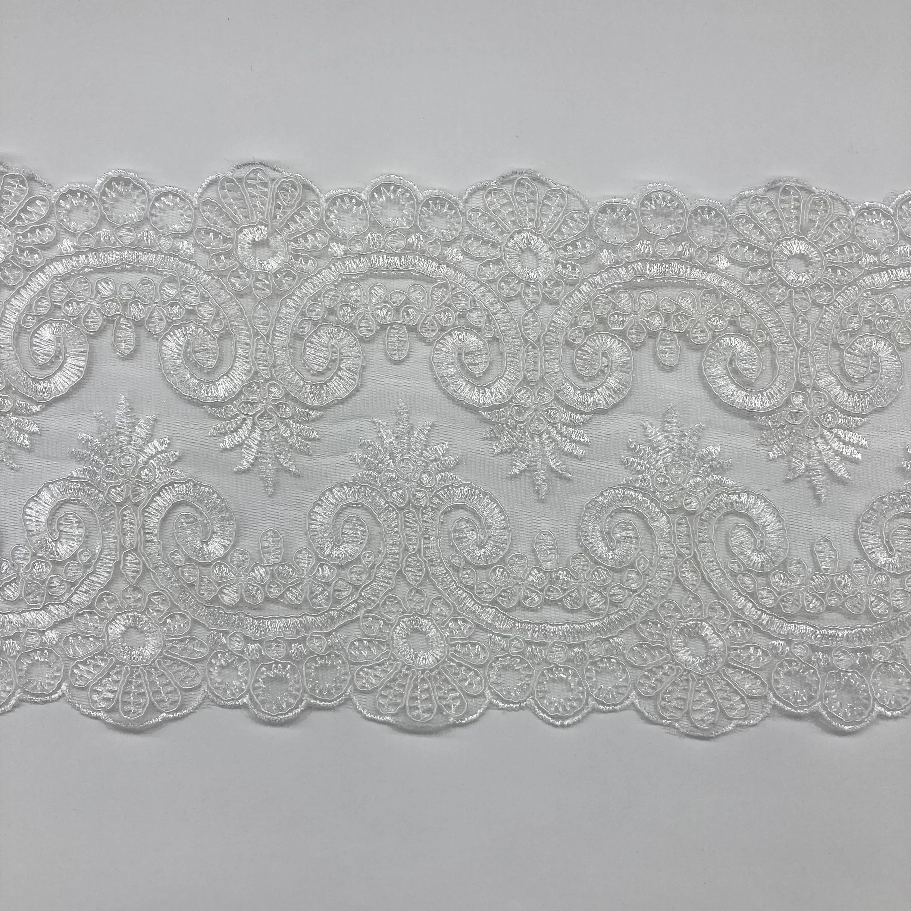 Corded Double Sided Lace Trimming Embroidered on 100% Polyester Net Mesh | Lace USA - 97120W/2