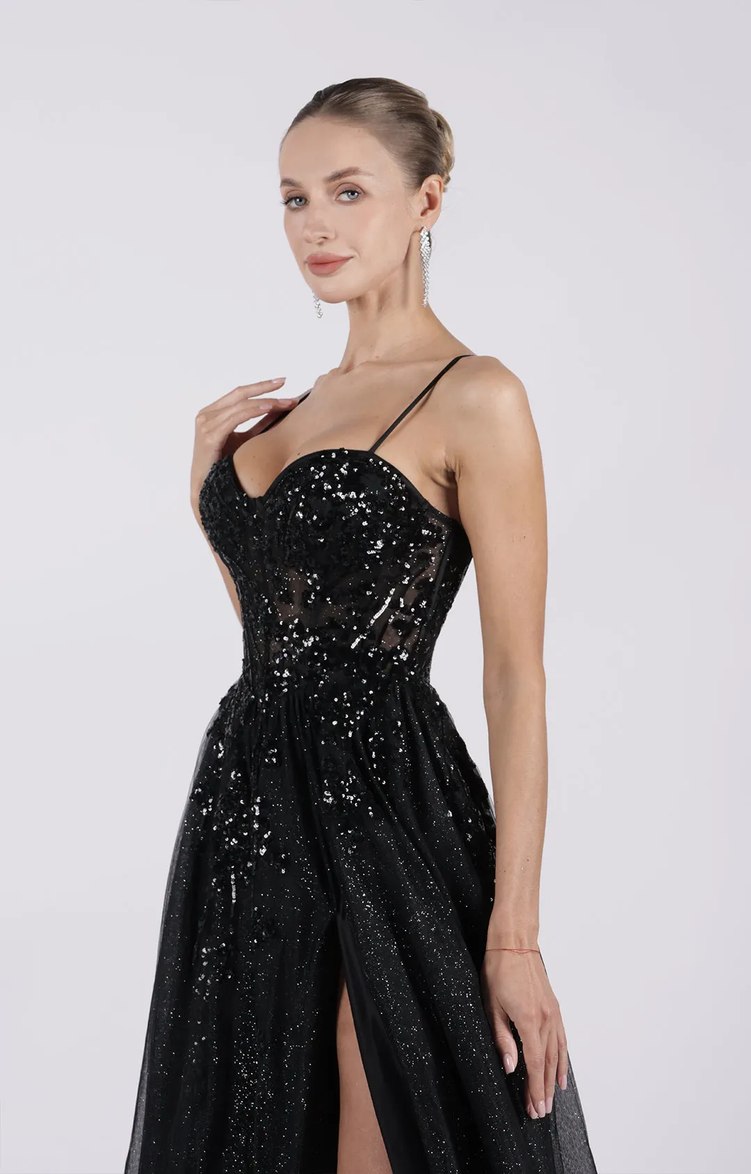 Corset Sequin Split Lace-up Puffy A-Line Dresses