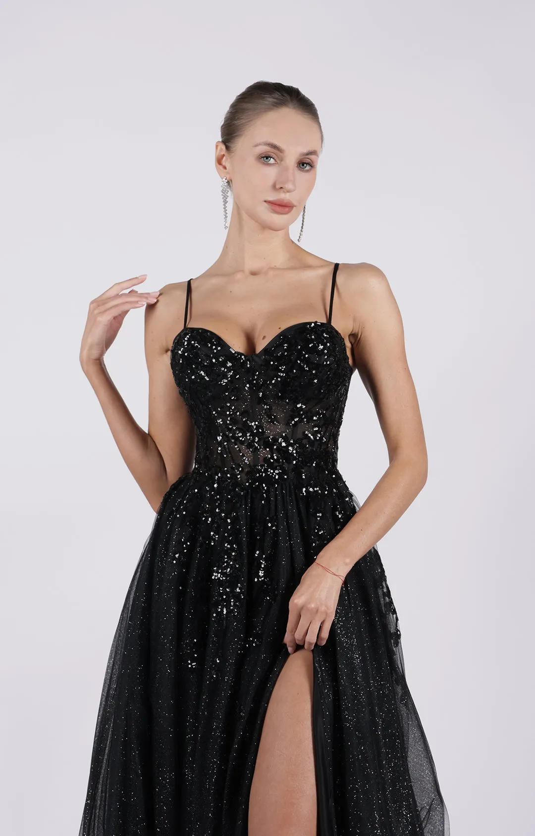 Corset Sequin Split Lace-up Puffy A-Line Dresses