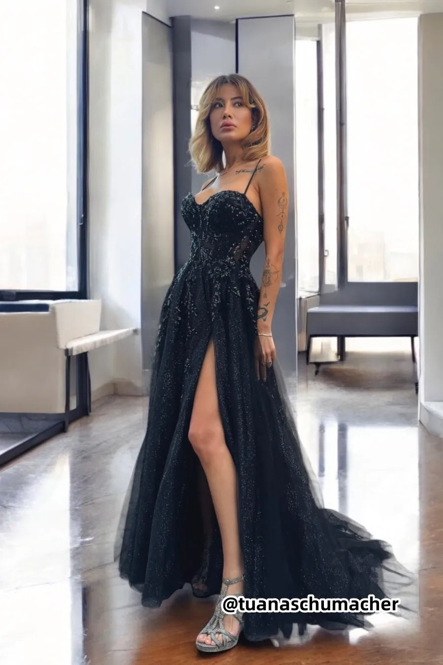 Corset Sequin Split Lace-up Puffy A-Line Dresses