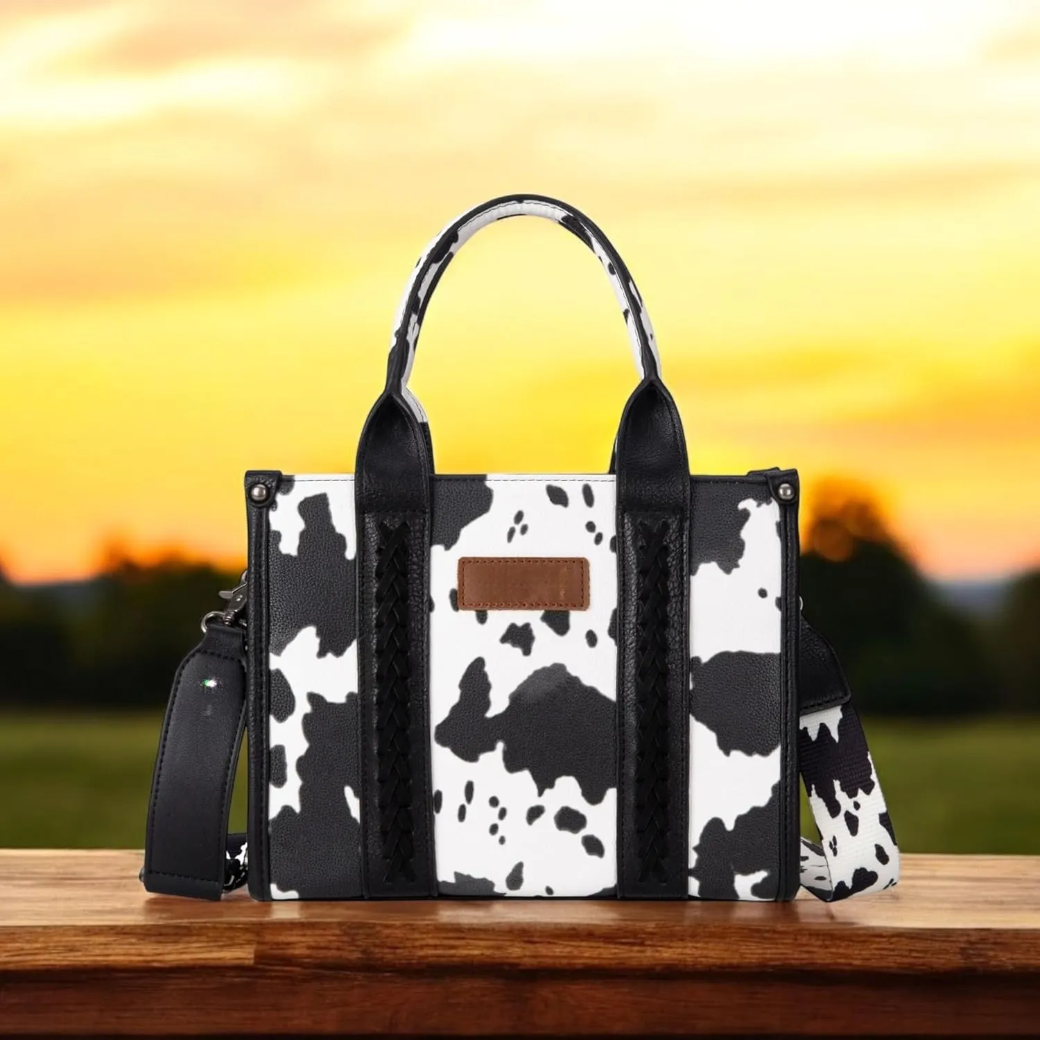 Cow Print Tote Bag For Women Concealed Carry Crossbody Purse Whipstitch High End Satchel Handbag With Strap