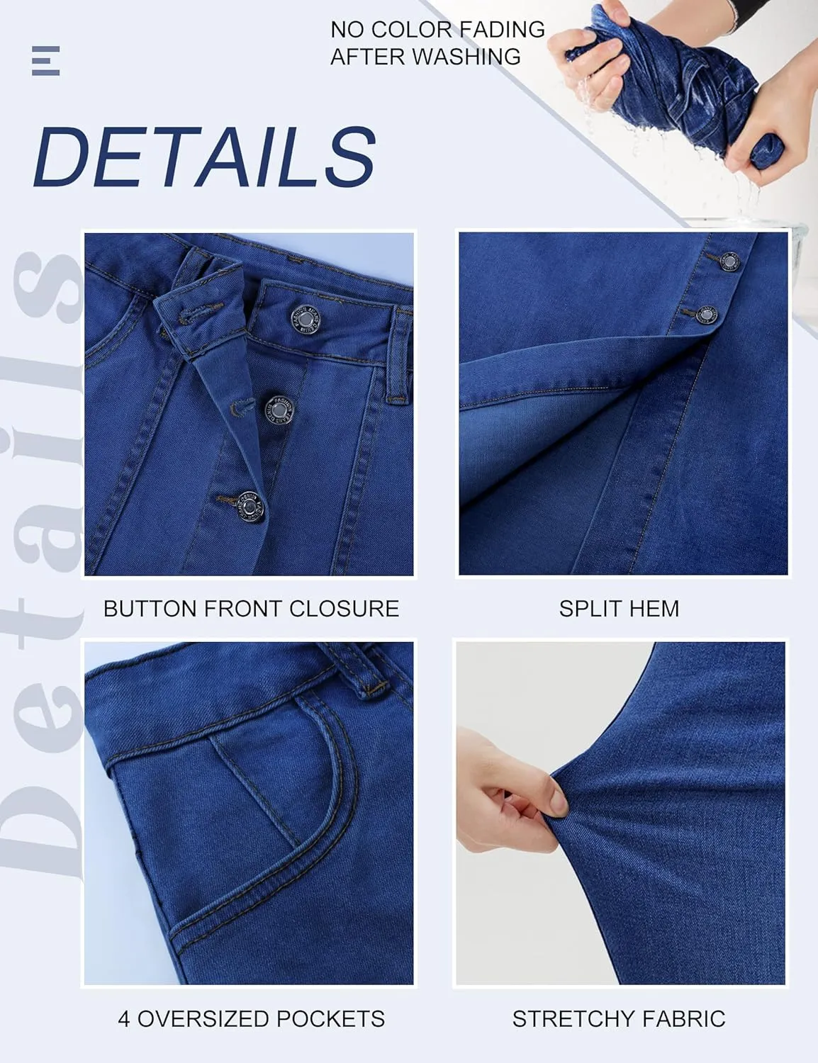 Denim Skirt Women Long Jean Skirts Stretch High Waisted Button Down Front Slit A Line with Pockets