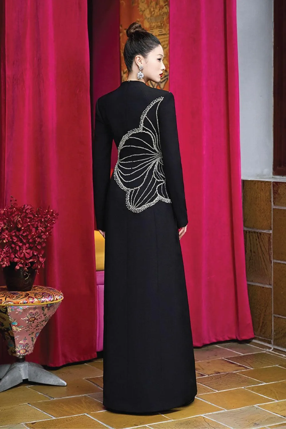 Distnx A-line Back Zipper Velvet Satin Maxi Dress