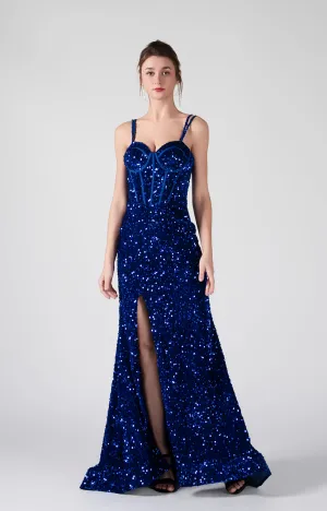 Double Spaghetti Straps Corset Styling High Slit Dresses