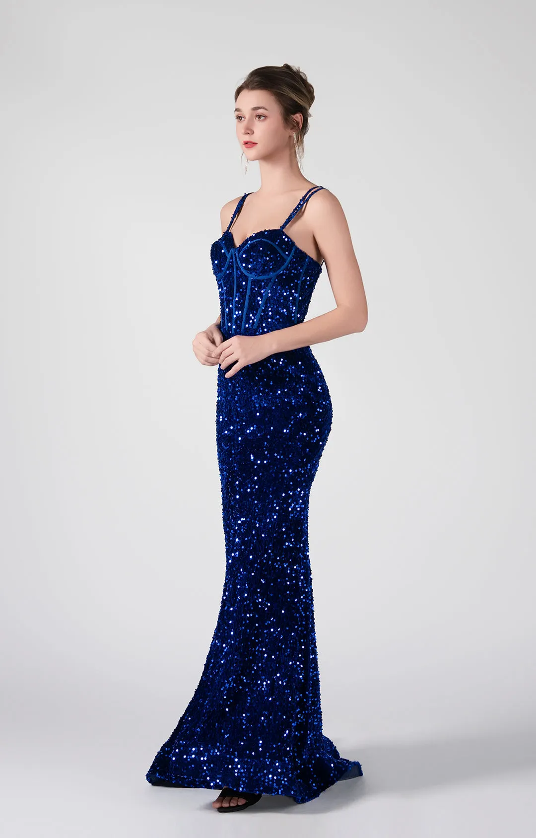 Double Spaghetti Straps Corset Styling High Slit Dresses