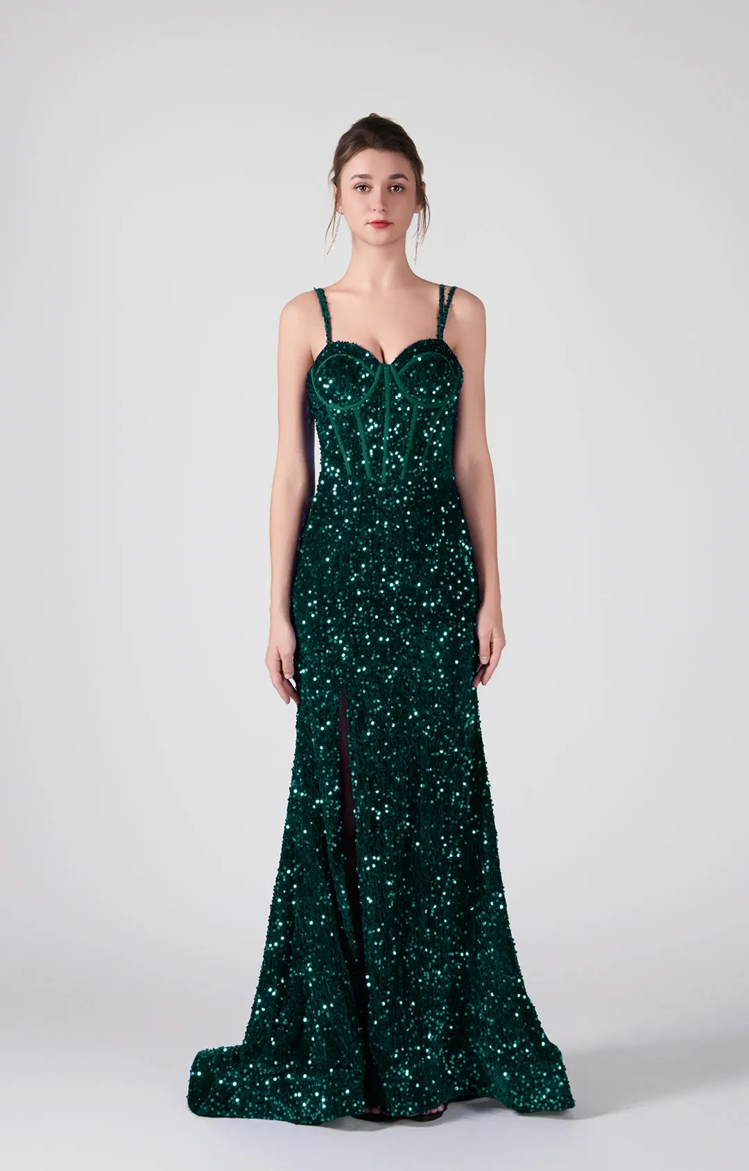 Double Spaghetti Straps Corset Styling High Slit Dresses