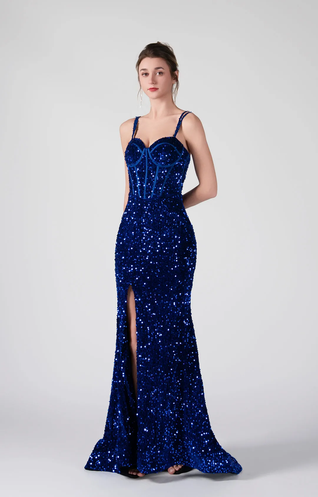 Double Spaghetti Straps Corset Styling High Slit Dresses