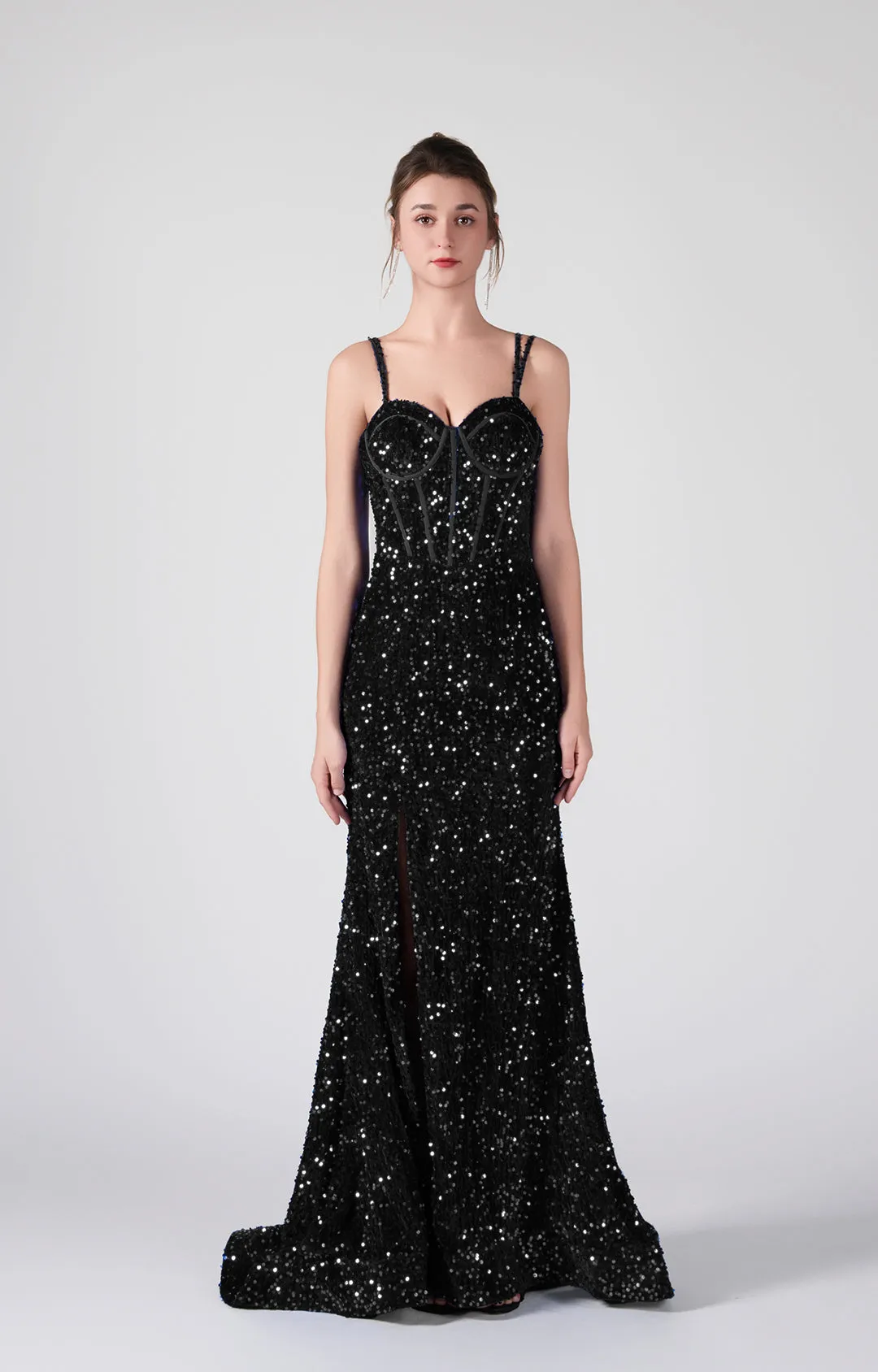 Double Spaghetti Straps Corset Styling High Slit Dresses