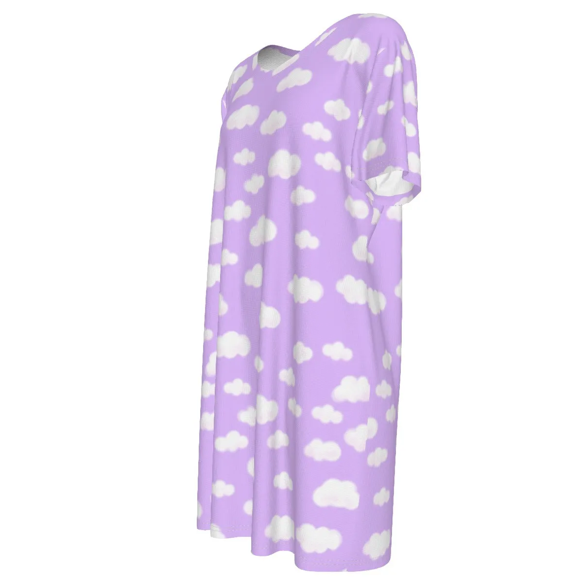 Dreamy Clouds Women's Cotton T-shirt Dress (Lilac)