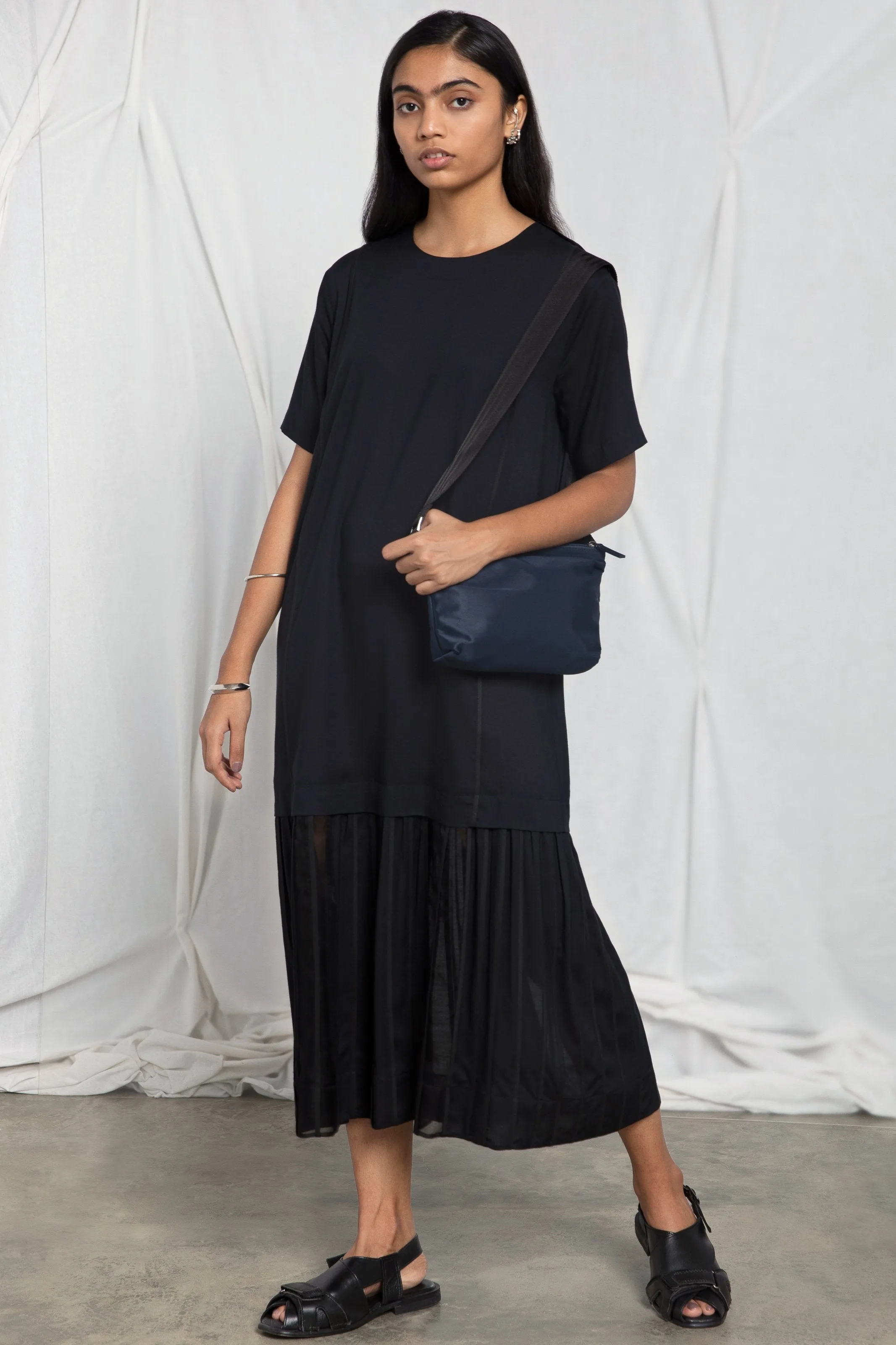 Dress with organza pleated bottom