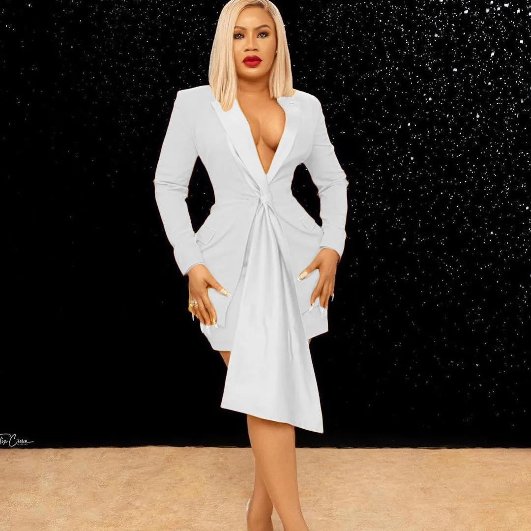 Elegant Commute Suit Set with Blazer and Midi Dress