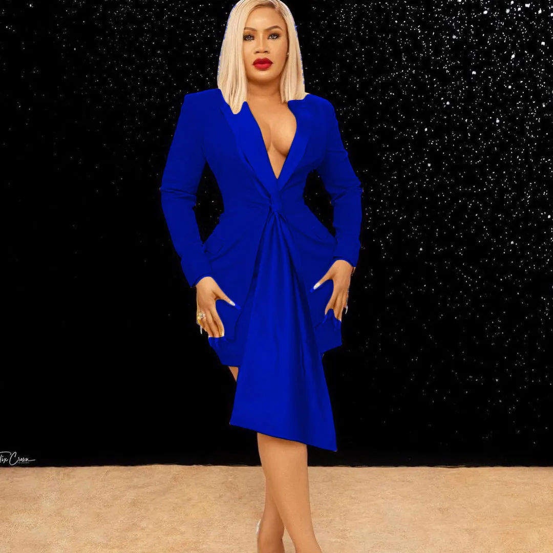 Elegant Commute Suit Set with Blazer and Midi Dress