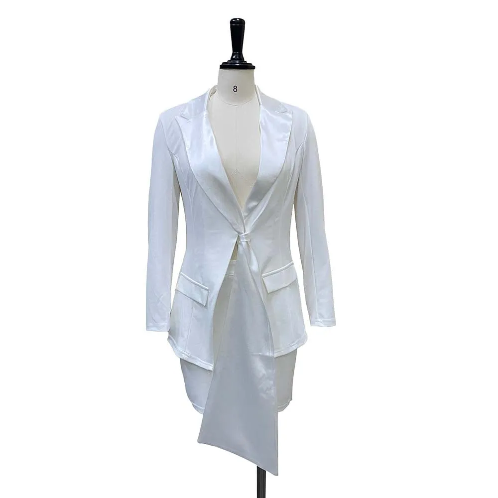 Elegant Commute Suit Set with Blazer and Midi Dress