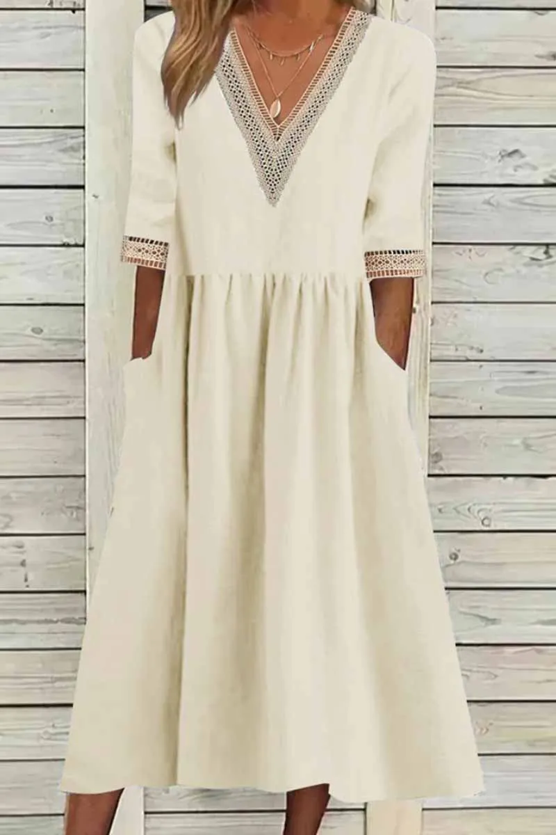 Elegant Solid Patchwork V Neck A Line Dresses